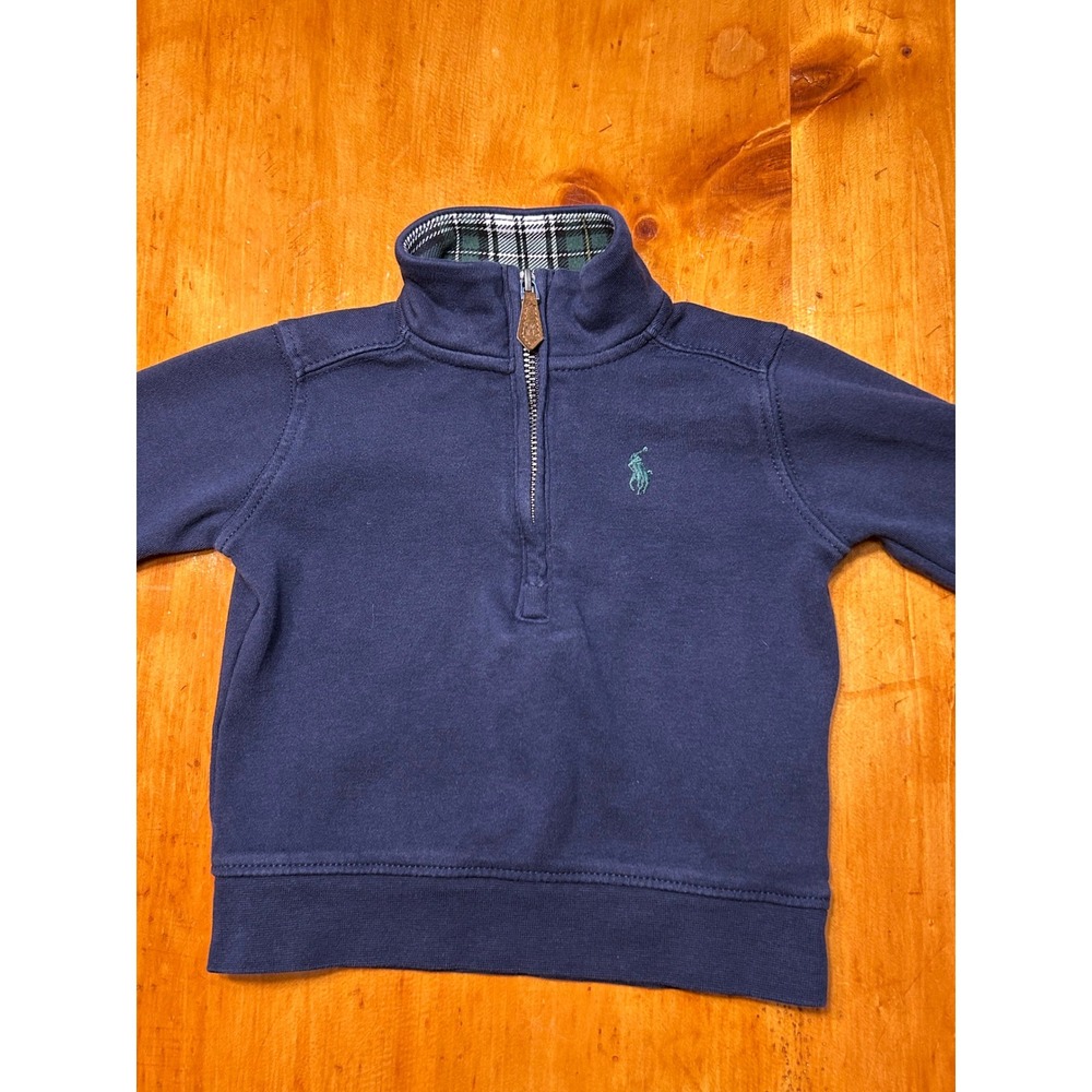 Ralph Lauren Preppy Kids Chic Navy Quarter Zip Plaid Lined Pullover Sweater 9M